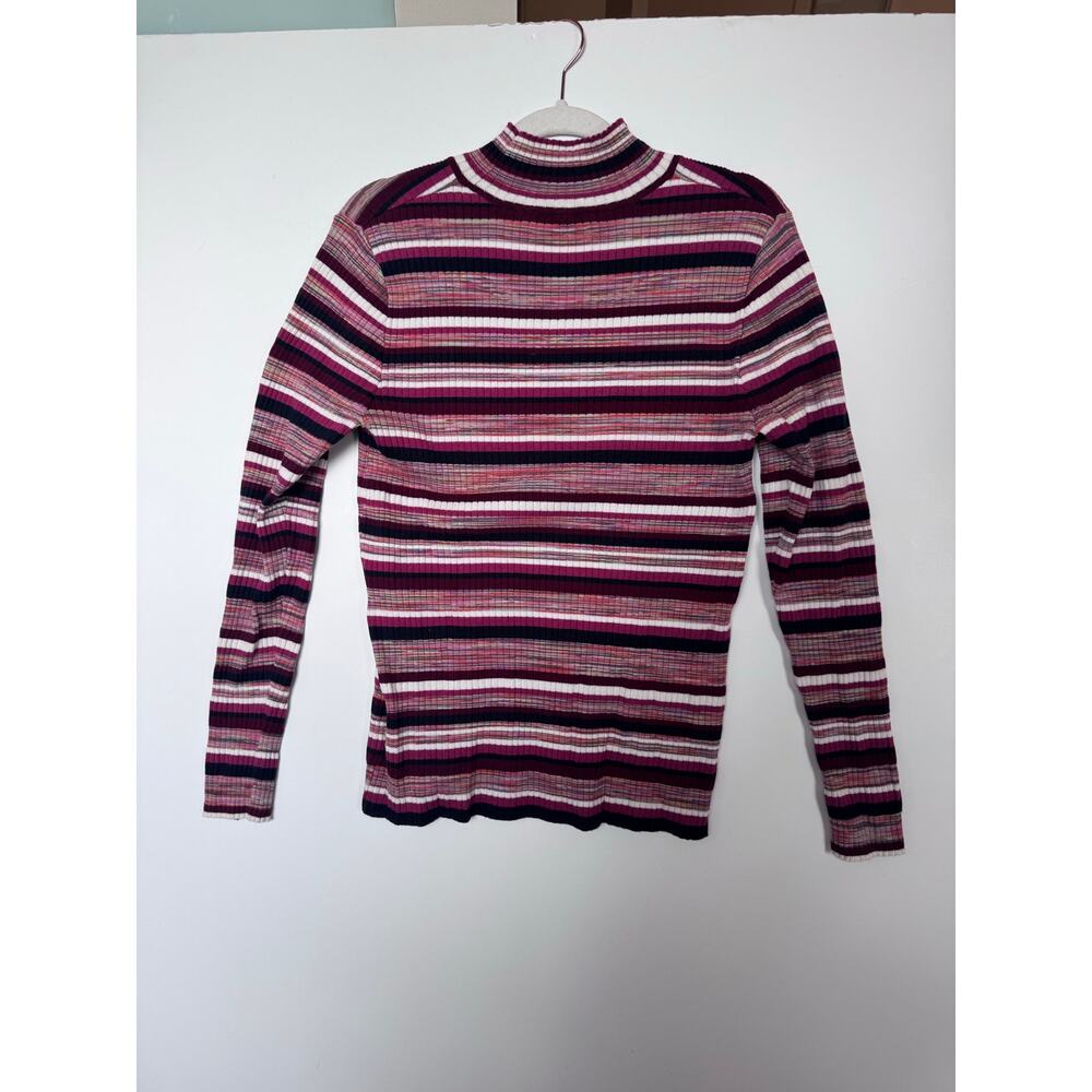 Sézane Ribbed Mock Neck Striped Knit Sweater Button Cuff XXL - Picture 6 of 8